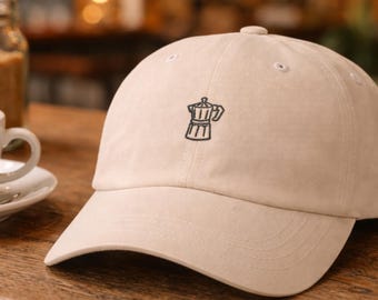 Mocha Pot Embroidered Dad Hat, Minimal Coffee Unisex Cap
