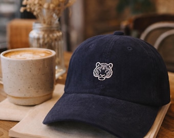 Tiger Face Outline Embroidered Corduroy Cap