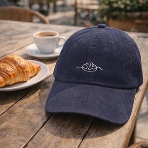 Embroidered Bread Corduroy Dad Hat, Minimal Bakery Vibes, Cozy Foodie Style
