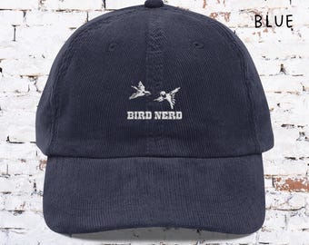 Bird Nerd Corduroy Hat , Embroidered Flying Birds Vintage Cap for Nature Lovers