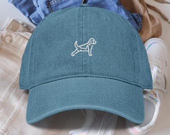 Embroidered Beagle Outline Denim Hat, Dog Lover Gift