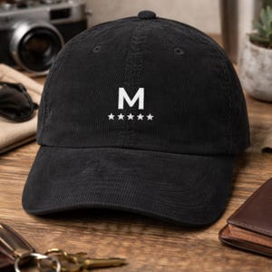 Initial M Star Embroidered Corduroy Hat, Unisex Vintage Letter Cap Gift