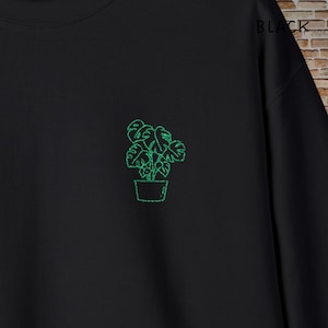 Embroidered Potted Plant Sweatshirt: Cotton-Blend Gardener Crewneck