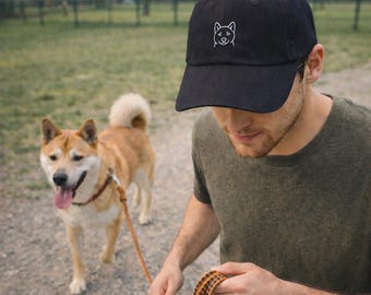 Korean Jindo Face Embroidered Dad Cap, Minimalist Dog Hat