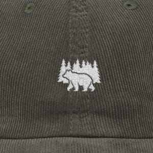 Embroidered Corduroy Bear Mountain Hat: Vintage Hiking Cap