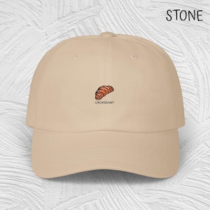 Embroidered Classic baseball Cap, Croissant Design, Hipster Accessory, Adjustable Hat for Teens and Adults
