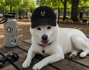 Vintage Corduroy Jindo Face Embroidered Hat, Minimal Dog Lover Cap