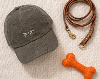 Minimal Dachshund Embroidered Corduroy Cap | Vintage Dog Mom Dad Gift