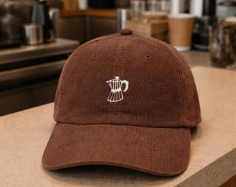 Moka Pot Embroidered Corduroy Hat, Minimalist  Coffee Lover Gift