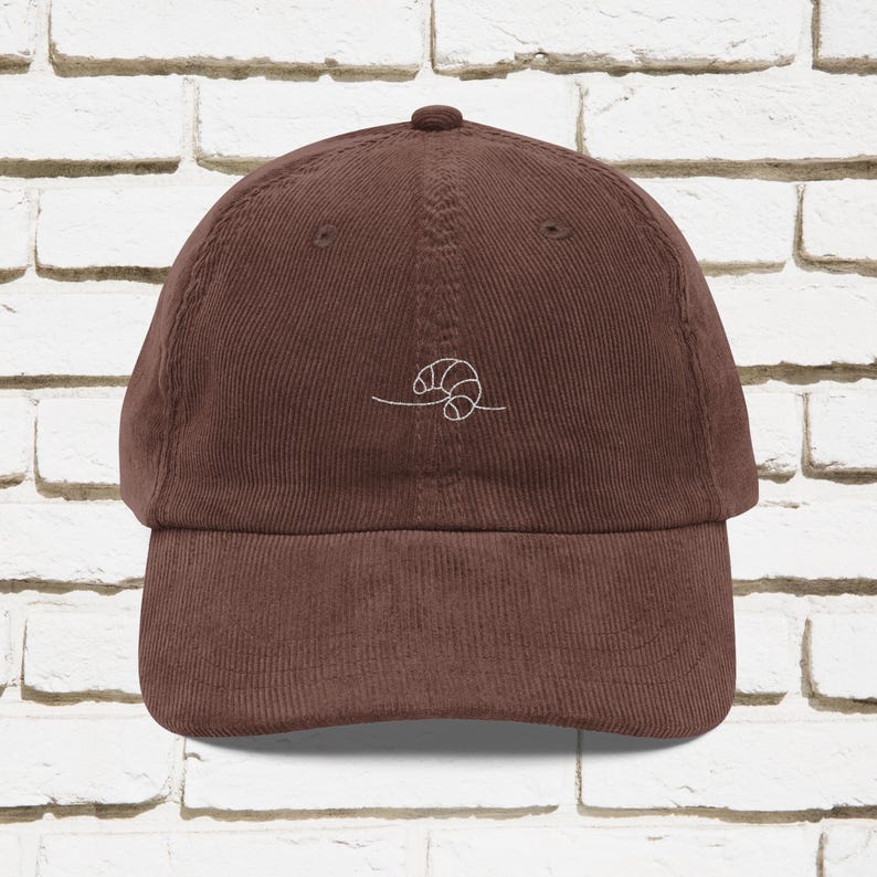 Embroidered Croissant Corduroy Cap, Bread Lover Gift afbeelding 2