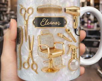 Gepersonaliseerde kapper nep 3D-effectmok, salondecor, cadeau voor kapper, aangepaste kapper mok cadeau voor haar, idee verjaardagscadeau
