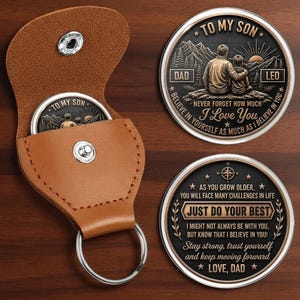 Personalized To My Son Pocket Hug, Keepsake Pocket Hug, Leather Keychain Gift for Son, Father to Son Gift, Custom Pocket Hug