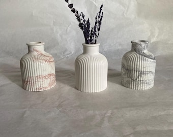 Handmade Ribbed Concrete Vase: Neutral Home Decor, Gift İdea