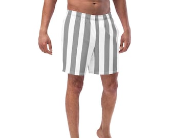 Gray & White Striped Swim Trunks