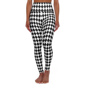 Harlequin Yoga Leggings Mad Hatter High Waisted Pants, Workout Leggings Black and White Activewear, Athleisure Yoga Pants for Women