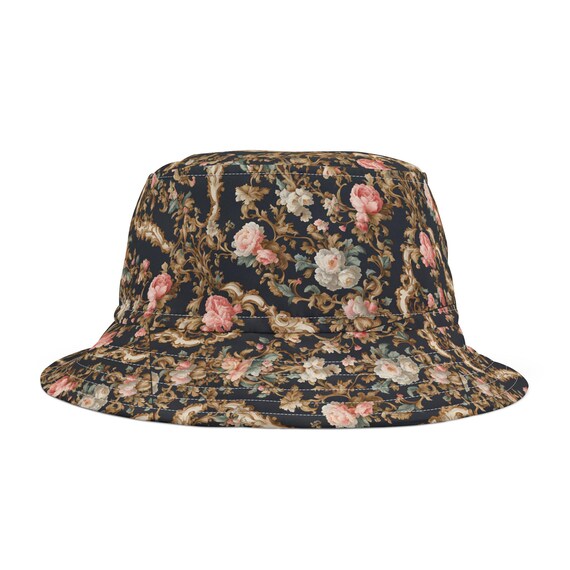Elegant Print Bucket Hat Vintage Floral 80s Style, Retro  display picture 1