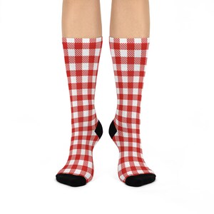 Cozy Red Checkered Crew Socks, Comfortable Socks for Home, Gift for Her, Holiday Socks, Cute Casual Wear, Festive Footwear