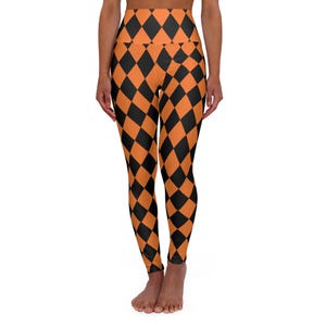 Orange & Black Halloween Pumpkin Harlequin Yoga Leggings Mad Hatter High Waisted Workout Leggings Activewear Athleisure Cosplay Costume