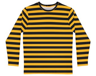 Black  & Yellow Striped Long Sleeve Shirt, Casual Wear, Gift for Him, Everyday Comfort, Ideal for Layering or Lounging