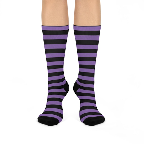 Stylish Purple & Black Striped Cushioned Crew Socks | Cozy Footwear for Comfort | Perfect for Everyday Wear, Gifts, and Casual Outings