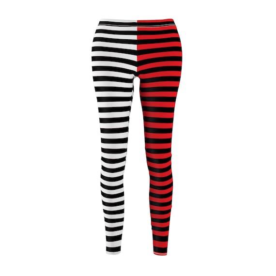 Trendy Black Red White Striped Leggings for Women, Casual - Main Image
