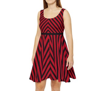 Red Stripe Women&#39;s Skater Dress, Vintage Style Party Dress, Fall Fashion Dress, Spooky Dress  Halloween Costume Dress