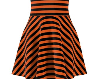 Halloween zwart-oranje gestreepte skaterrok, stijlvolle dansrok, griezelige seizoensoutfit, trendy cadeau voor haar, festivalmode