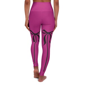 Bright Pink Back Interest Yoga Leggings, Black Bows Behind, Exercise Pants, Athletic Wear, Workout Leggings, Gym Tights