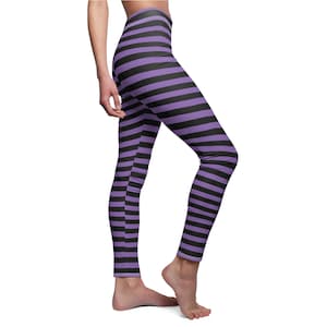 Halloween Black & Purple Striped Leggings for Women, Casual Leggings, Trending Leggings, Workout Pants, Everyday Wear, Gift Idea