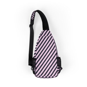 Chic Pink & Black Striped Chest Bag - Trendy Sling Backpack, Stylish Crossbody Purse, Perfect for Travel, Festivals, Outdoor Adventures