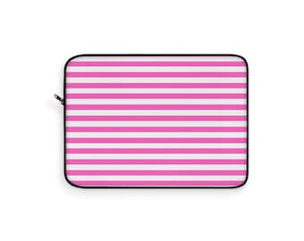 Chique roze gestreepte laptophoes, beschermende computerhoes, stijlvol technisch accessoire, ideaal cadeau voor studenten en professionals