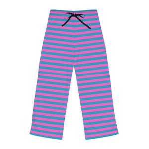 Blue & Pink Striped Women&#39;s Lounge Pants, Soft Loungewear, Comfy Bottoms, Cute Loungewear Trousers, Cozy Wear for Her