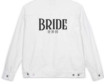 Personalized Wedding Custom Embroidered Bride Denim Jacket, Wedding Gift, Bridal Outerwear Wedding Jacket, Unisex Wedding Outfit