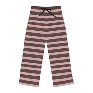 Mocha Pink Striped Women&#39;s Lounge Pants, Soft Loungewear, Comfy Bottoms, Cute Loungewear Trousers, Cozy Wear for Her