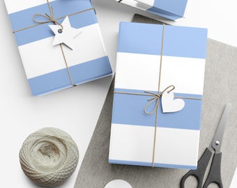 Blue and White Wide Stripe Gift Wrap | Nautical Stripe Wrapping Paper