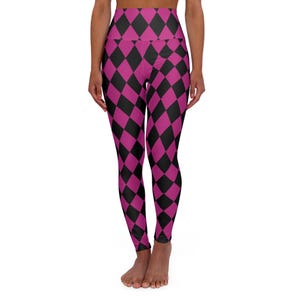 Bright Pink Halloween Harlequin Yoga Leggings Mad Hatter High Waisted Workout Leggings Black and Pink Activewear Athleisure Yoga Pants
