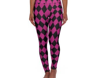Klarrosa Halloween Harlequin Yogaleggings Mad Hatter Högmidjade Träningsleggings Svarta och Rosa Sportkläder Athleisure Yogabyxor