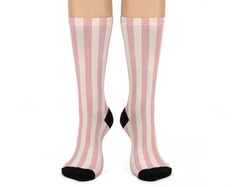Meias cano médio listradas rosa aconchegantes | Meias macias e acolchoadas para conforto, uso casual, presente para ela, acessórios de moda, meias para o dia a dia