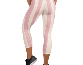 Pink & Cream Striped Capri Leggings