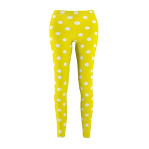 Bright Yellow Polka Dot Leggings for Women, Trendy Activewear, Fun Workout Pants, Fashionable Loungewear, Summer Essentials