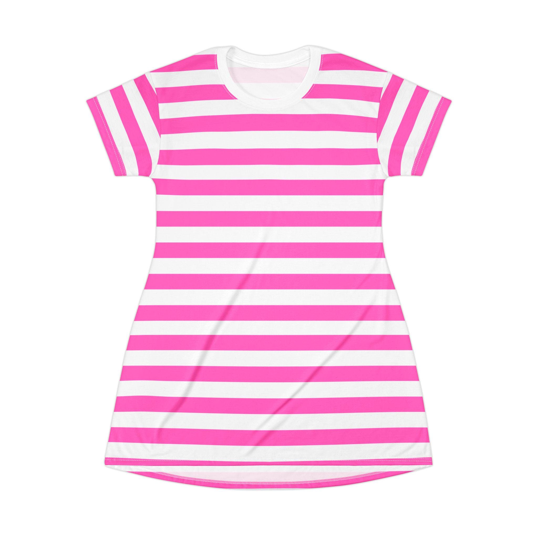 Candy Pink & White Striped T-Shirt Dress