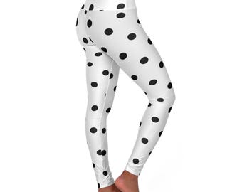 White & Black Polka Dot Leggings High Waisted Yoga Leggings Circus Spot Pattern