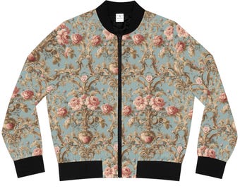 Retro bloemen bomberjack jaren 80 stijl bovenkleding, lichtgewicht damesjas rococo print mode vintage geïnspireerde kleding,