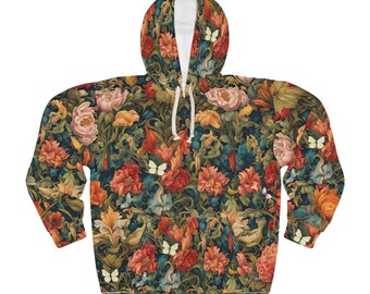 Floral Pattern Unisex Pullover Hoodie, Cozy Hoodie, Spring Fashion, Gift for Nature Lovers, Casual Wear, Floral Apparel