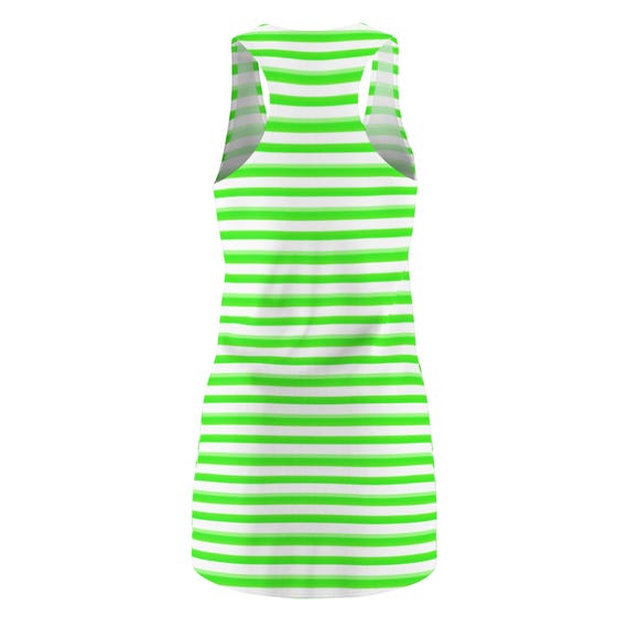 White & Green Striped Racerback Dress for Women, Casual Summer Dress, Sporty Dress, Party Dress, Festival Outfit