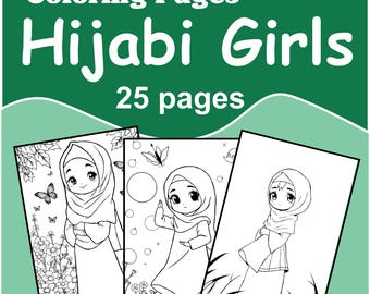 Little Hijabi Girls I libro da colorare per bambini I libro da colorare per adulti I libro da colorare pdf I libro da colorare digitale