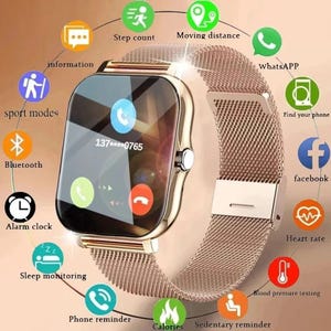 Montre intelligente étanche avec alertes de message, répondeur aux appels, surveillance du sommeil, podomètre sportif - Compatible avec iPhone et Android
