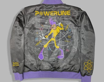 Powerline Bomber Jacket: Black Satin, Printed Lining