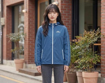 Keep Swimming Jacket | Blue Hooded Windbreaker Women Kpop Merch Musinsa Zip Up Wind Coat Korean Streetwear Outfit For Men & Women