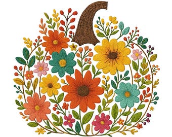 Bloemenpompoen borduurpatroon: Herfst oogst machineborduurpatroon, 3 maten (direct te downloaden)